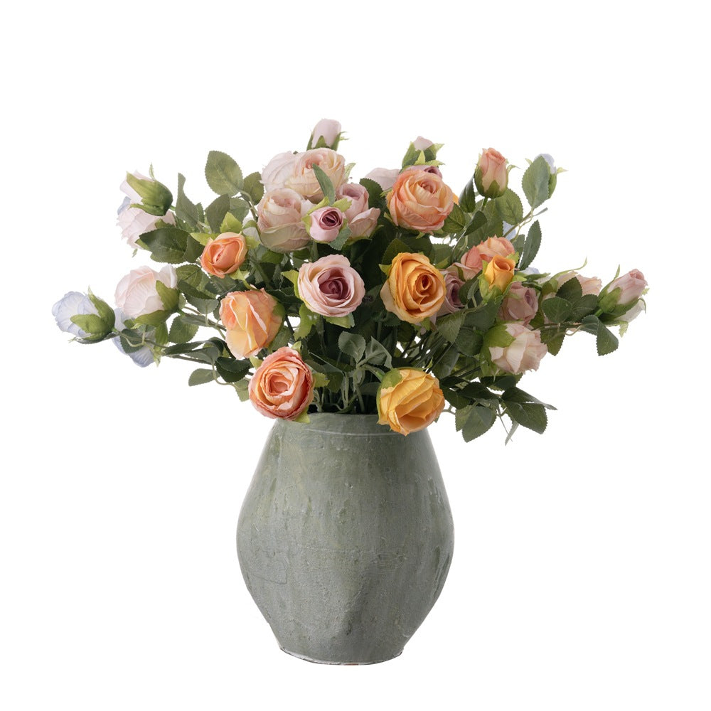 Realistic Three-Headed Miniature Rose Artificial Flower Arrangement for Home Décor and Wedding Celebrations - Perfect for Lasting Beauty (Model MW66009)