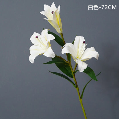 3D Artificial Lilies - Luxurious Home Décor, Elegant 3-Stem Floral Arrangement for Weddings and Celebrations