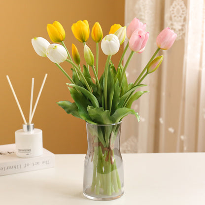 Soft Touch Artificial Tulip Flowers - 5 Stem PU Silk Bouquet for Stylish Home Decor and Tabletop Accent