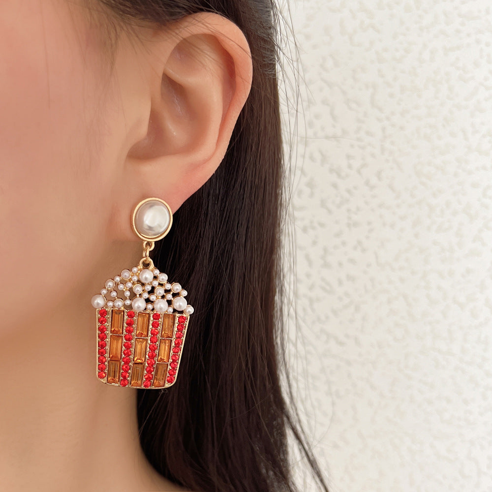 Exquisite Geometric Pearl and Gemstone Popcorn Earrings with Dazzling Colorful Diamond Accents – Unique and Bold Fashion Statement