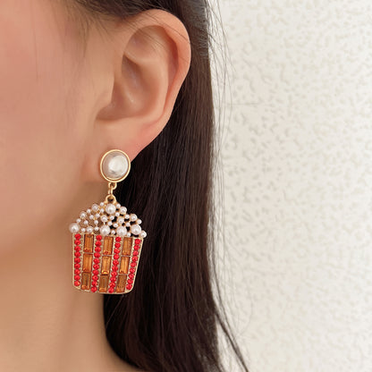 Exquisite Geometric Pearl and Gemstone Popcorn Earrings with Dazzling Colorful Diamond Accents – Unique and Bold Fashion Statement