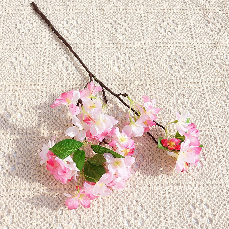 Realistic Cherry Blossom Stem with Leaves - Beautifully Crafted Artificial Flowers for Home Decor, Wedding Decorations, and Event Styling