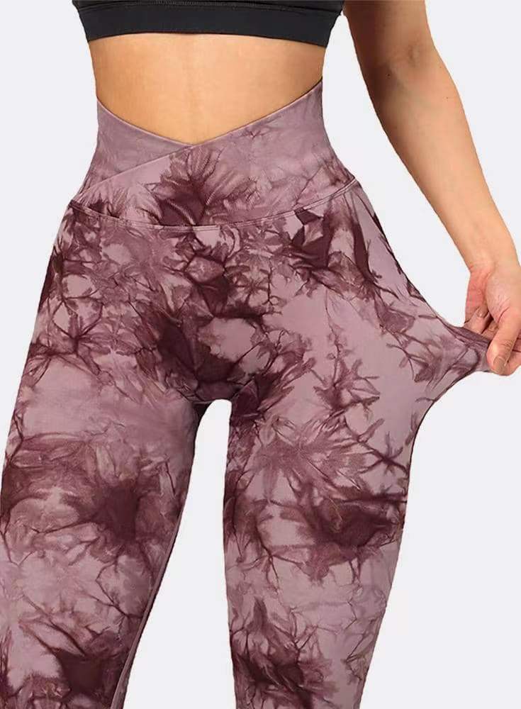 Seamless Tie Dye Knitted V Waist Cross Over Yoga Leggings for Tummy Control and Peach Lift High Waisted Activewear for ing Your Workout