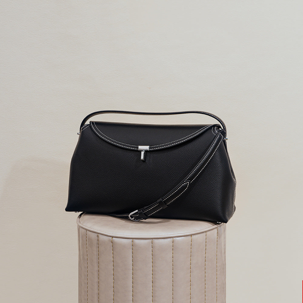 Grain Leather Flap Crossbody Bag Chic and Versatile Shoulder Bag with T Lock Closure Large Capacity for Everyday Use