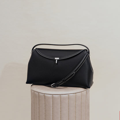 Grain Leather Flap Crossbody Bag Chic and Versatile Shoulder Bag with T Lock Closure Large Capacity for Everyday Use