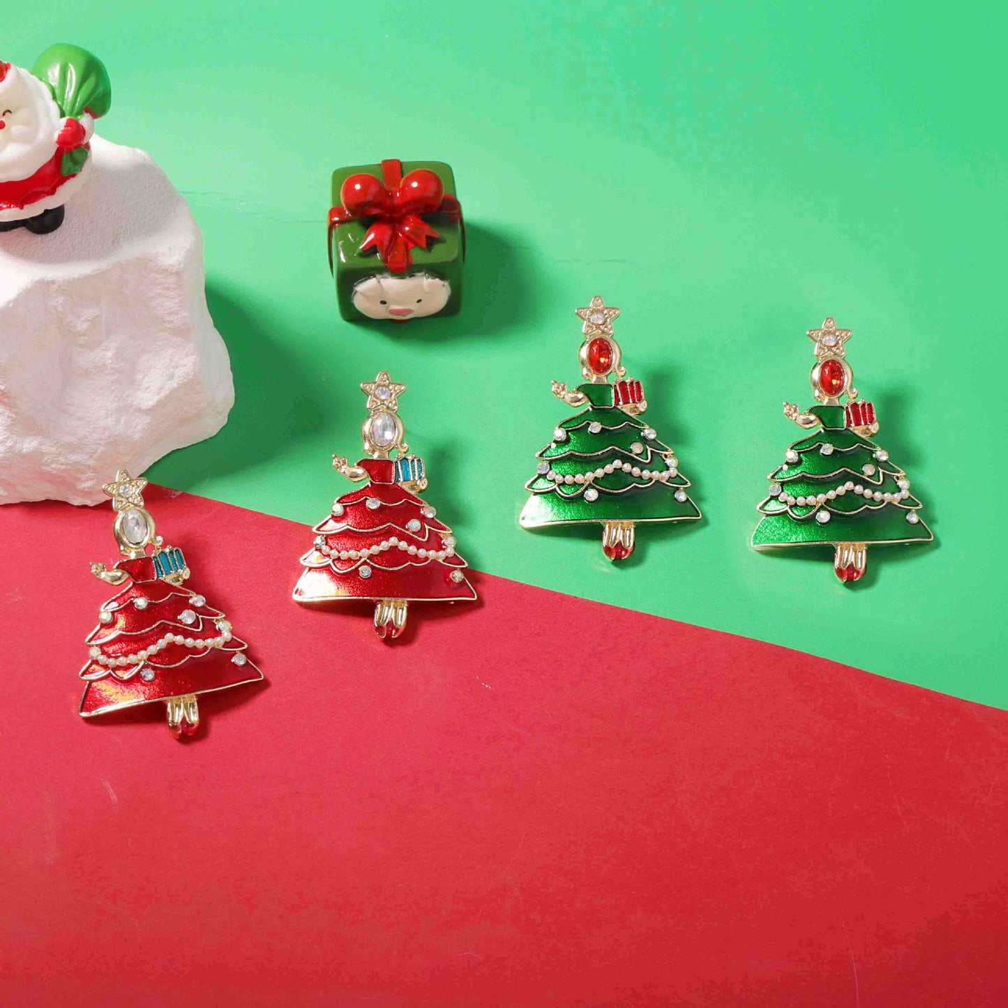 Unique Creative Design Alloy Christmas Tree Dance Earrings – Trendy & Whimsical Holiday Jewelry for a Festive Look
