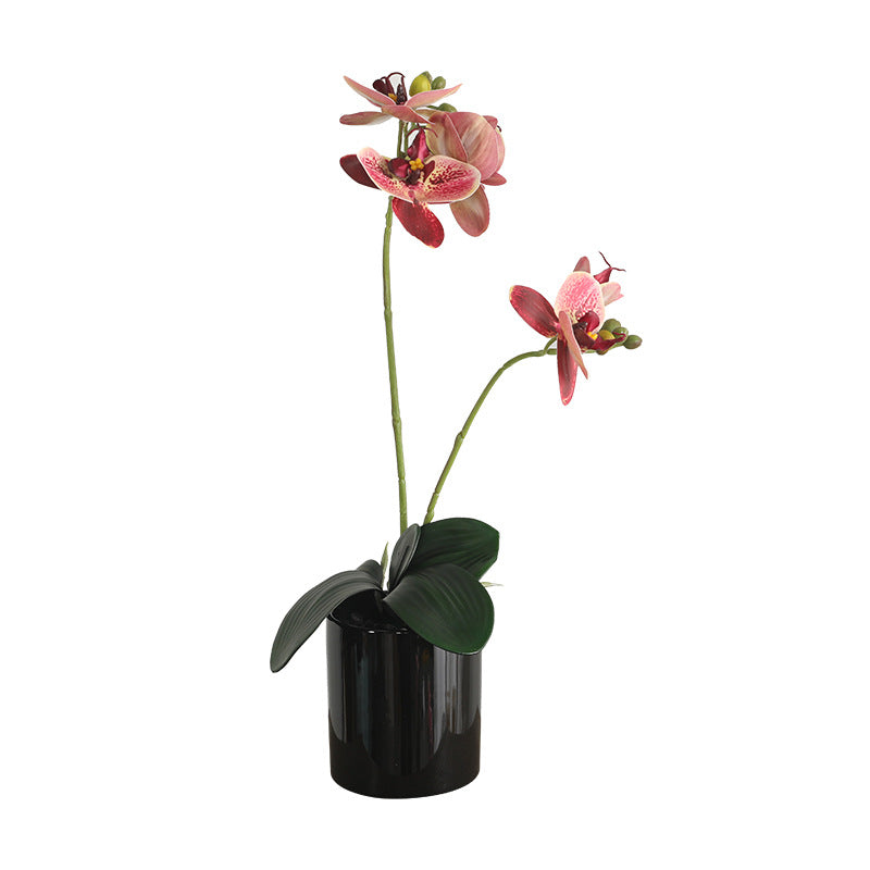 Stunning 3D Faux Orchid Arrangement with Leaves – Elegant Living Room Decor, Perfect for Weddings and Special Events