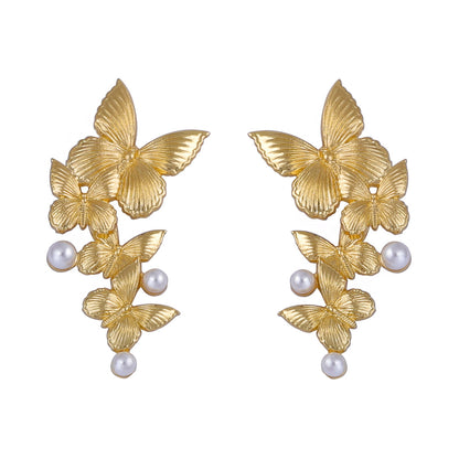 Elegant Vintage-Inspired Luxury Earrings with Alloy Faux Pearl and Butterfly Design – Perfect Everyday Wear for Women