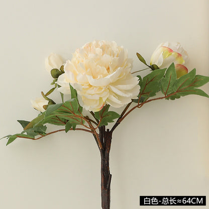 Elegant Faux Peony Flowers - 3-Stem Artificial Peony Bouquets for Home Decor and Wedding Arrangements - Luxurious Interior Decoration