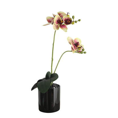 Stunning 3D Faux Orchid Arrangement with Leaves – Elegant Living Room Decor, Perfect for Weddings and Special Events