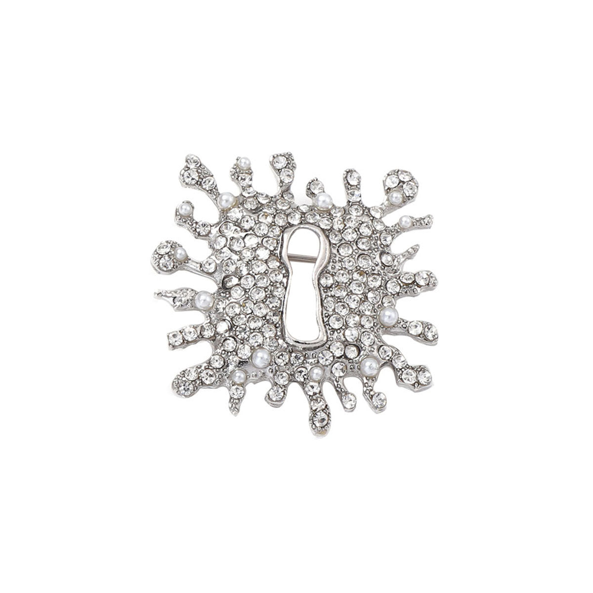 Elegant Vintage Alloy Full Diamond Lock Keyhole Brooch - Luxurious and Sophisticated Women’s Accessory for Timeless Style