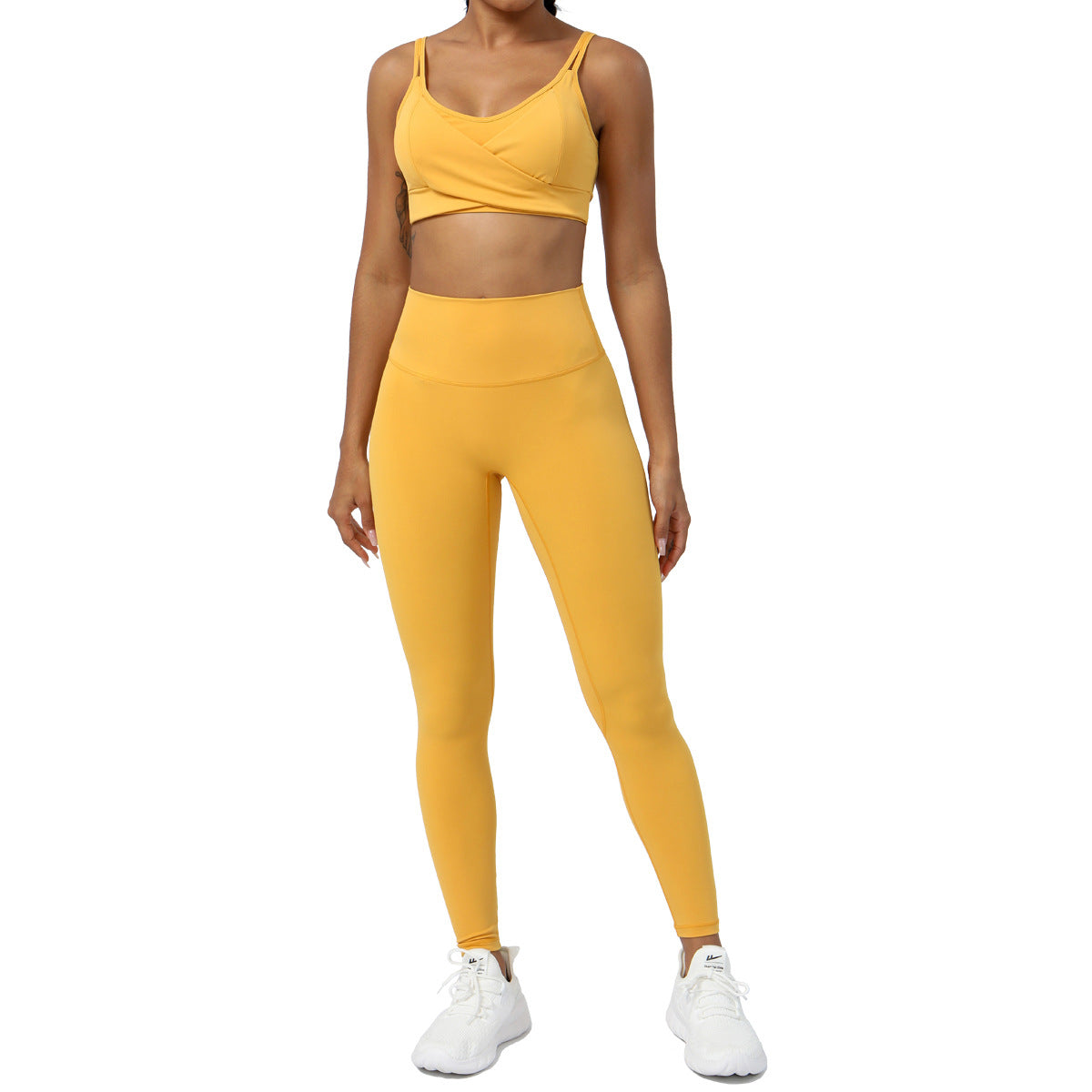 Women's Yoga Set with Cross Back Sports Bra and High Waisted Tummy Control 3 4 Pants for Yoga Gym and Active Lifestyle