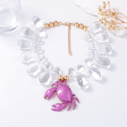 Exaggerated Alloy Sea Star and Crab Pendant Necklace for Women - Beachy Chic Ocean-Inspired Style with Vibrant Print and Spray Finish - Perfect for Vacation or Casual Outings