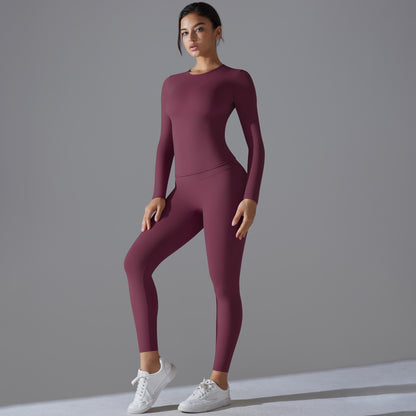 Skin Friendly Long Sleeve Yoga Top and High Performance Fitness Set for Pilates Running and Intense Workouts