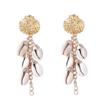 Bohemian Vacation Style Relaxed Shell Alloy Scallop Earrings - Versatile Beach Wear for Women
