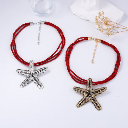 Stylish Vintage-Inspired Casual Ocean Vacation Alloy Starfish Pendant Necklace – Versatile and Perfect for Everyday Wear for Women