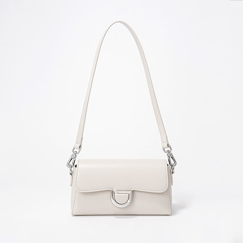 Chic Baguette Bag with Unique Design Elegant Hoof Buckle Shoulder Bag in Luxurious Genuine Leather Fashionable Crossbody Purse for Women