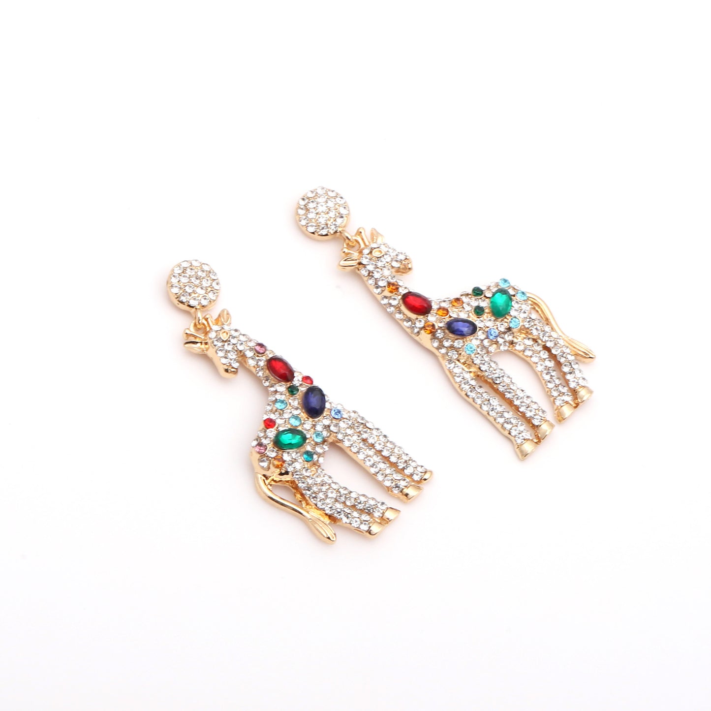 Luxury Statement Giraffe Design Rhinestone-Embellished Alloy Earrings - Unique and Exquisite Animal-Themed Jewelry for Fashion Enthusiasts