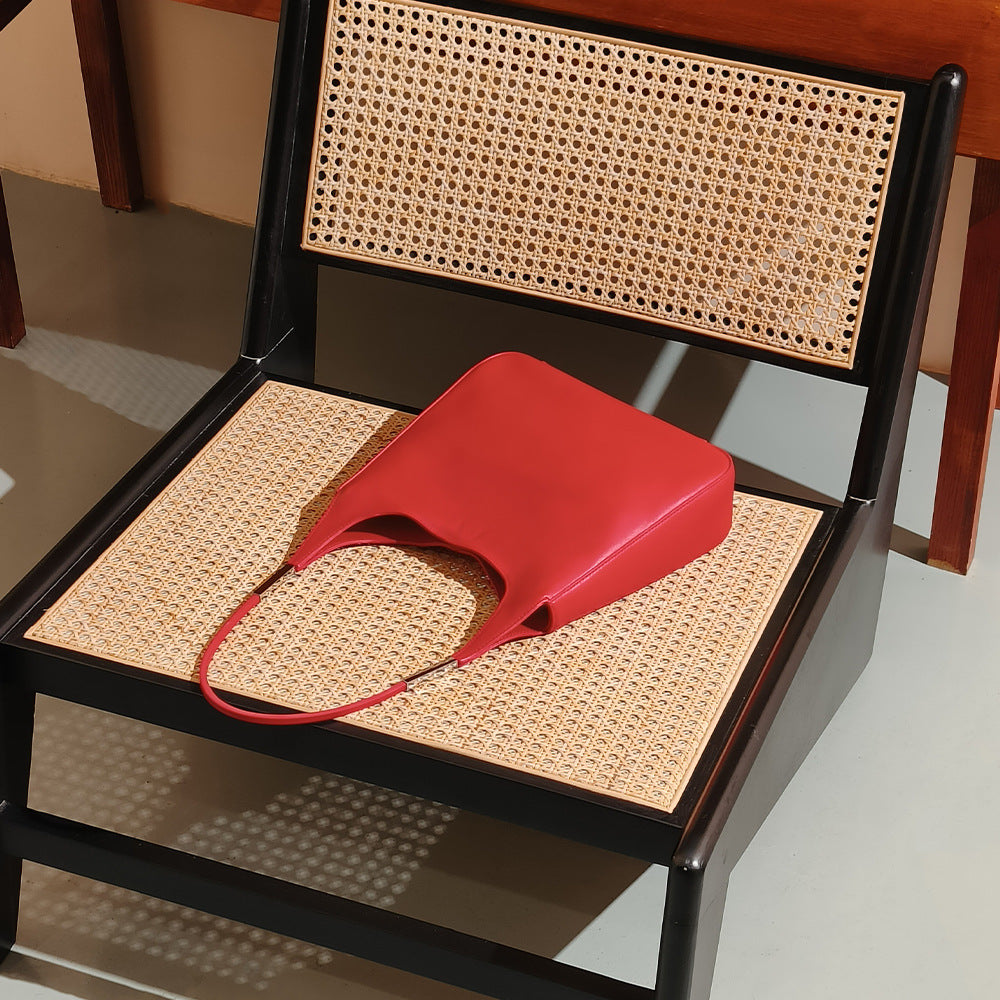 Genuine Leather Underarm Bag for Spring Fashionable Women's Tote with Unique Design Versatile Solid Colored Shoulder Bag