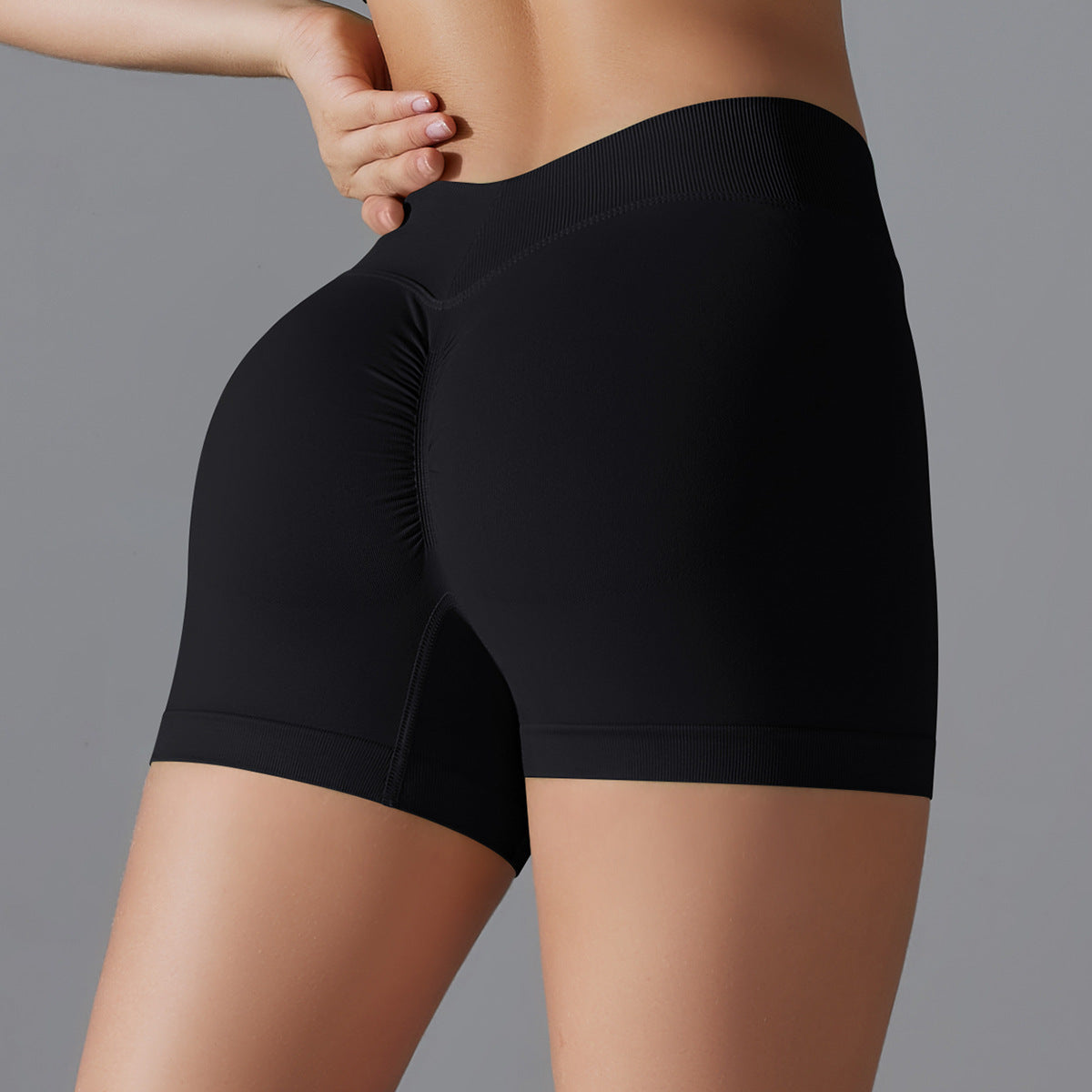 Seamless High Waisted Butt Lifting Quick Dry Yoga Shorts Ultra Stretchy Workout and Running Shorts with Ruching Detail for Comfort and Performance