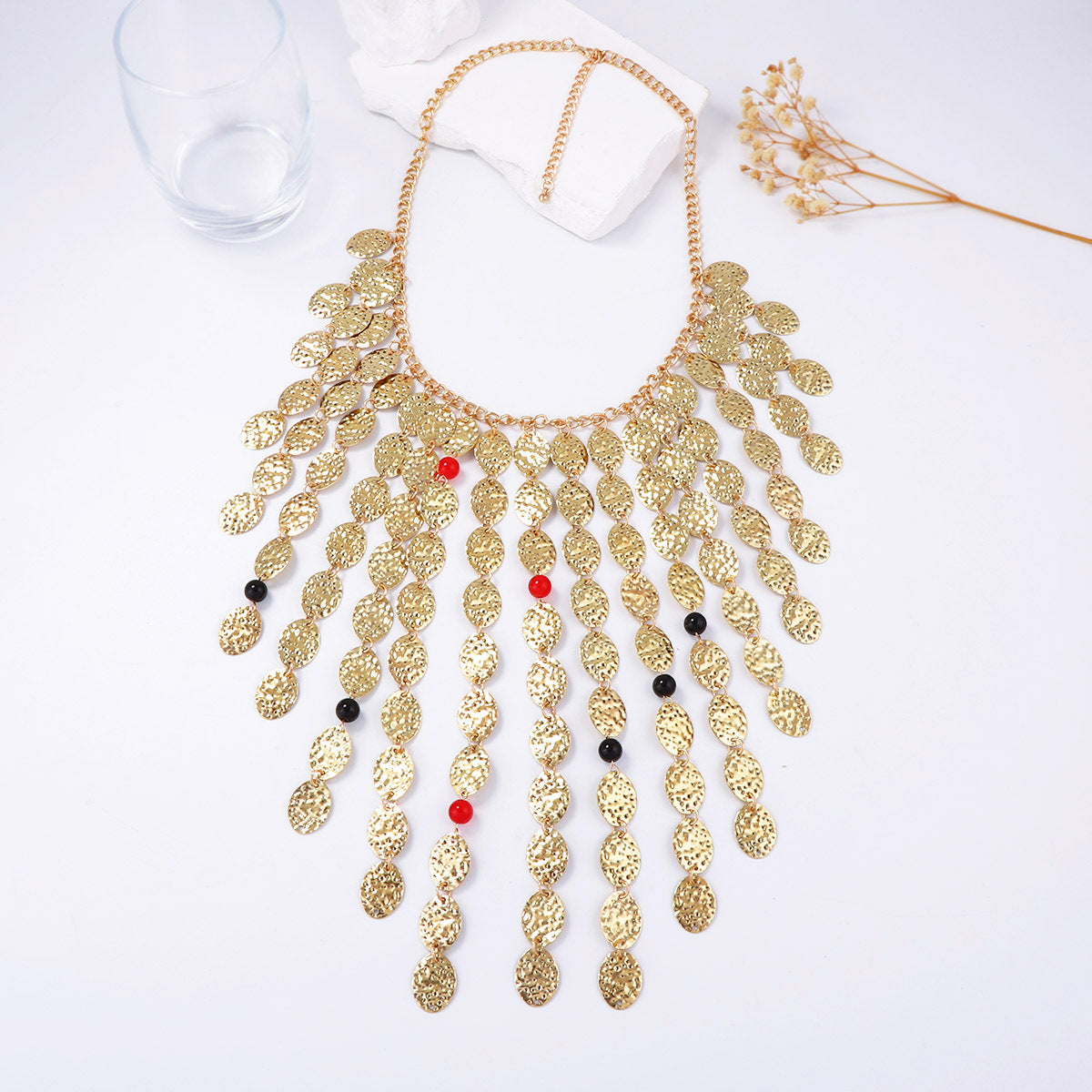Chic Geometric Metal Circle Pendant Necklace with Tassel for Women -  Lightweight Punk Style Statement Jewelry