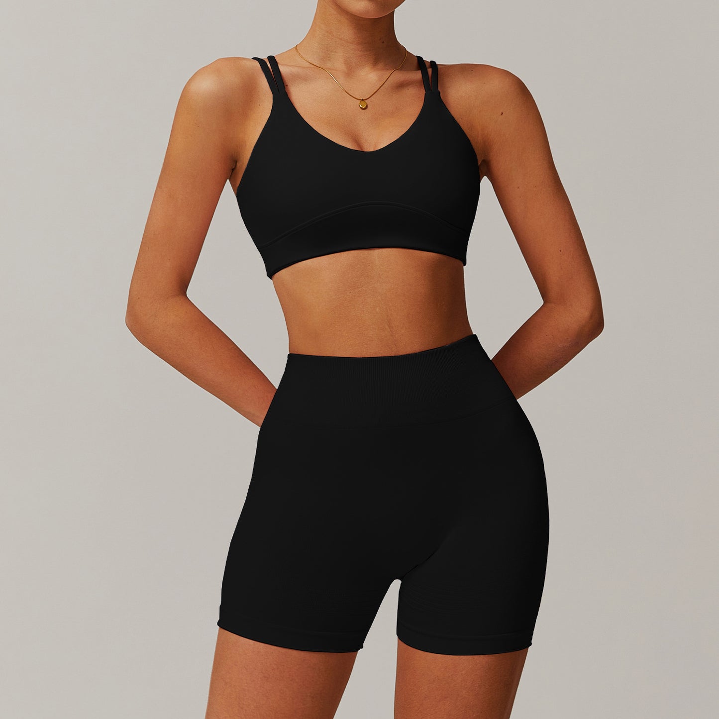 Quick Dry Yoga Set with Cross Back Design Fitness Top and High Waisted Leggings for Outdoor Running and Butt Lifting Support Model 4001