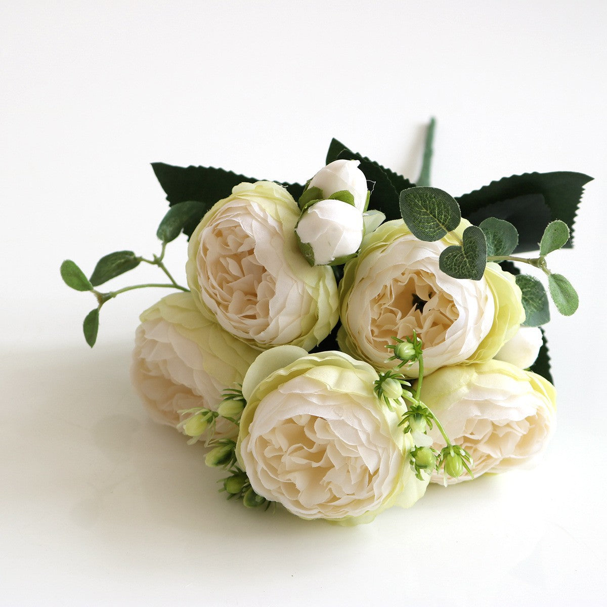 Stunning 5-Head Mini Peony & Persian Rose Bouquet – Realistic Home Decor & Wedding Flowers for Lasting Beauty