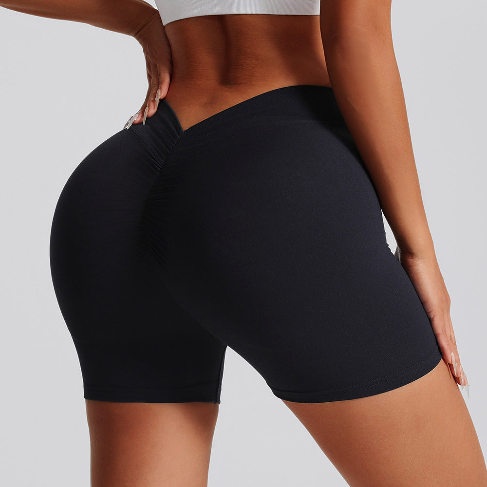 High Waisted Yoga Shorts for Women Shaping V Back Design Nylon Compression Exercise Shorts for Running and Gym Workouts