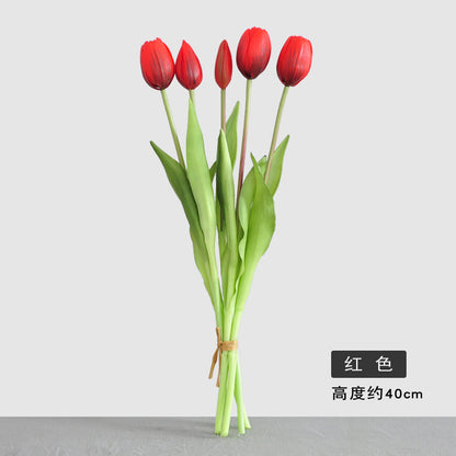 Realistic Faux Tulip Flower Arrangement - Soft Touch 5-Head PE Latex Silicone Home Décor for Living Room - Perfect for Year-Round Decoration and Allergy-Free Enjoyment