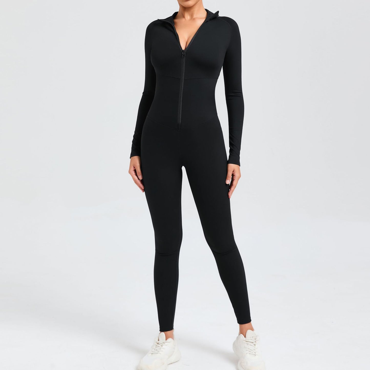 High Strength Compression Zipper Long Sleeve Yoga Bodysuit with Tummy Control for Intense Fitness Workouts