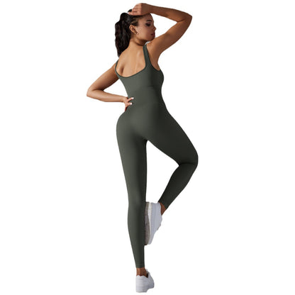 Seamless Ribbed Yoga Bodysuit for Women Tummy Control Butt Lifting Quick Dry Fitness Outfit with Beautiful Back Design