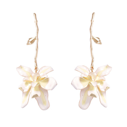 Exaggerated Metal Flower Stem Earrings - Versatile and Stylish Long Dangle Earrings for Women Perfect for Vacations and Every Occasion