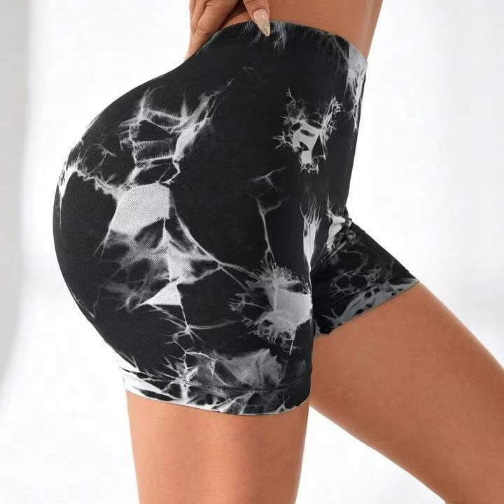 High Waisted Tie Dye Seamless Yoga Shorts for Enhanced Support and Style for Running and Fitness Workouts