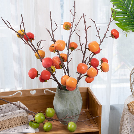 Realistic Dried Persimmon Decorative Fruit - Stunning Artificial Flowers for Home Décor, Weddings, and Bouquets - Perfect for Wall Decorations and Event Displays (Model MW10887)