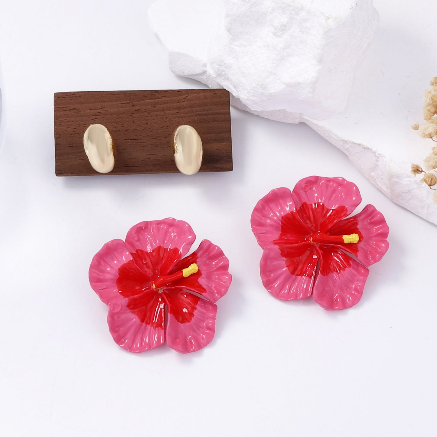 Bohemian Chic Fresh Countryside Style Minimalist Alloy Drop Oil Color Flower and Ring Earrings Set – Perfect for Everyday Wear and Special Occasions