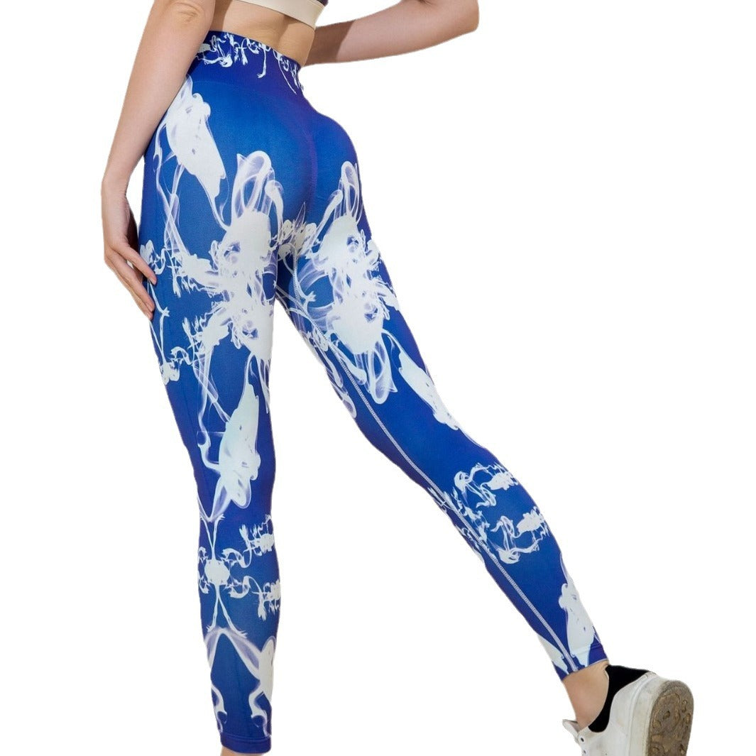 High Waisted Tie Dye Yoga Pants for Women Breathable Stretchy Leggings Ideal for Running and Outdoor Workouts with Unique Smoke Print Design