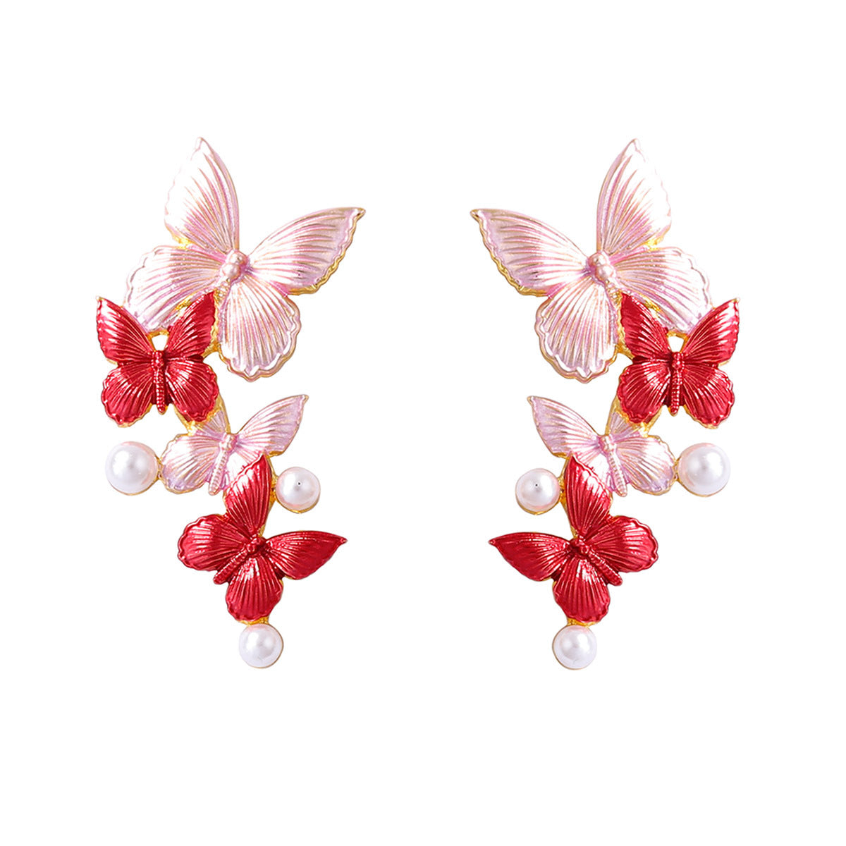 Chic Minimalist Alloy Thin-Coated Color Block Faux Pearl Butterfly Stud Earrings - Elegant Everyday Jewelry for Women