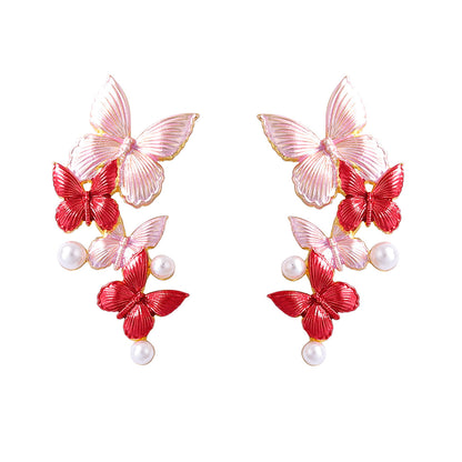 Chic Minimalist Alloy Thin-Coated Color Block Faux Pearl Butterfly Stud Earrings - Elegant Everyday Jewelry for Women