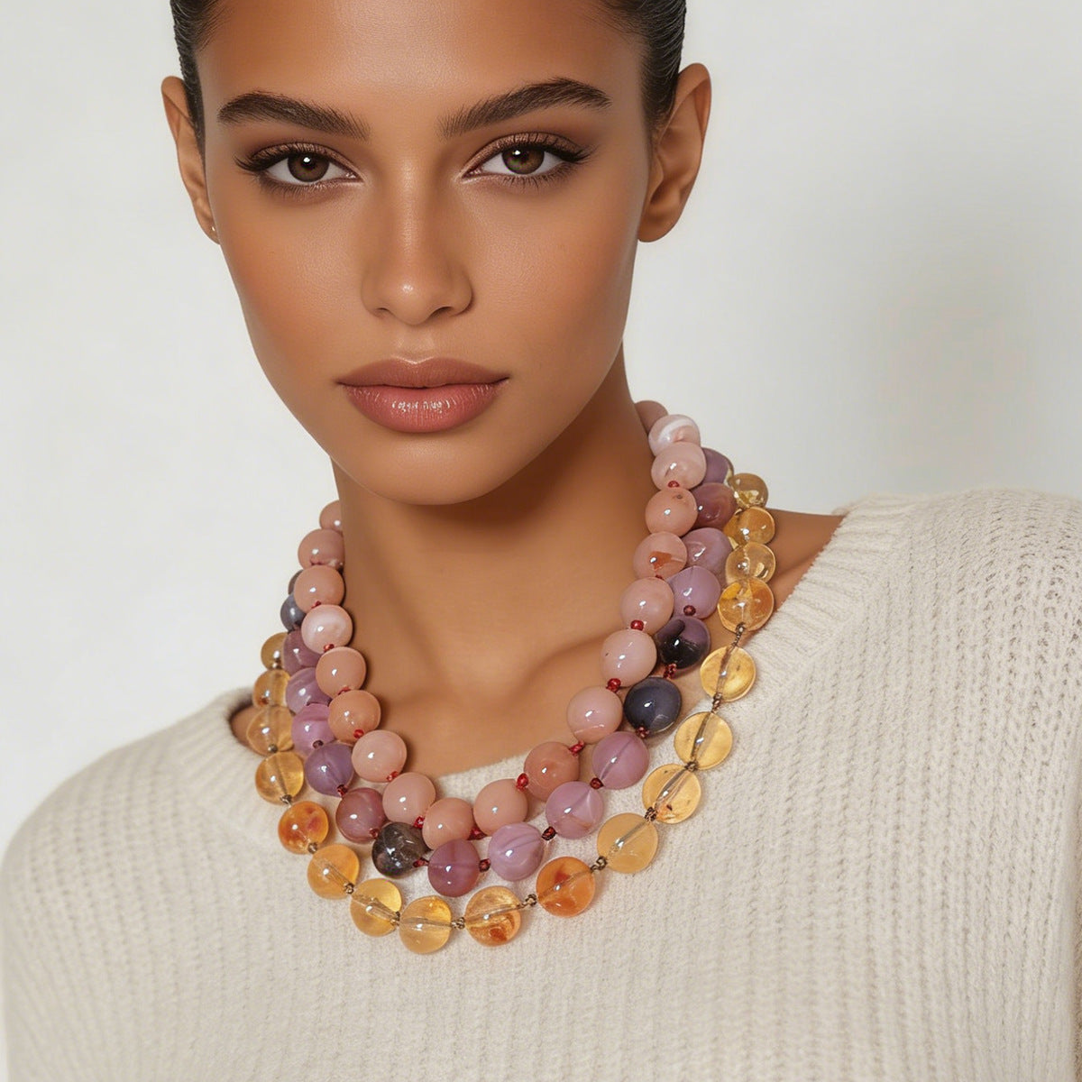 Chic and Fresh Minimalist Geometric Crystal Bead Knotted Necklace for Women - Versatile and Trendy Accessory for Any Outfit
