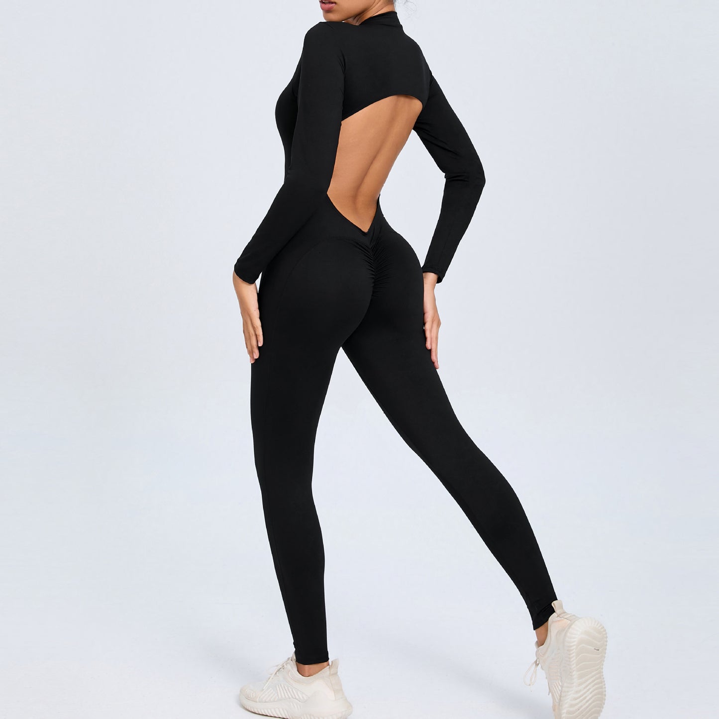 Zip Up Long Sleeve Yoga Jumpsuit for Women Comfortable and Versatile Fitness Bodysuit with Long Pants for Gym and Outdoor Wear