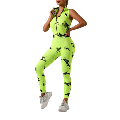 3 Color Tie Dye Seamless Zipper Yoga Jumpsuit for Women Ribbed Fitness Bodysuit for Gym Workouts and Active Lifestyle