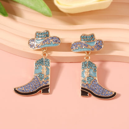 Stylish Western Cowboy-Inspired Oil Drip Jewel-Studded Alloy Boots Earrings - Unique & Eye-Catching Accessories for Any Occasion