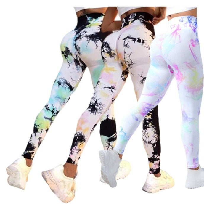 Seamless High Waisted Tie Dye Yoga Pants for Women Butt Lifting Workout Leggings for Outdoor Fitness and Training