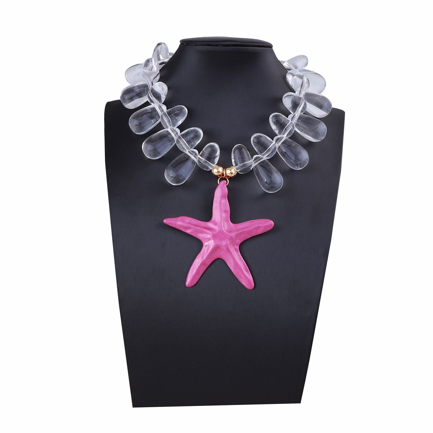 Exaggerated Alloy Sea Star and Crab Pendant Necklace for Women - Beachy Chic Ocean-Inspired Style with Vibrant Print and Spray Finish - Perfect for Vacation or Casual Outings