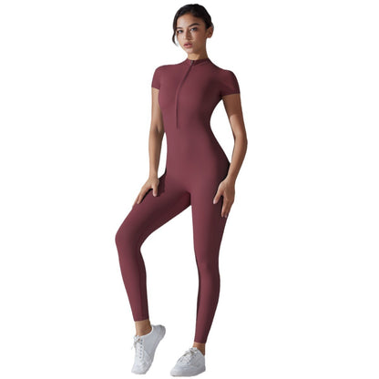 Lightweight Zip Up Short Sleeve Yoga Bodysuit Quick Dry Breathable Outdoor Fitness Outfit for Maximum Comfort and Performance