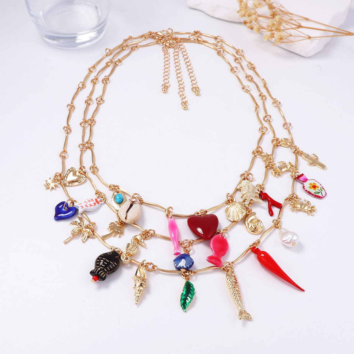 Charming Ocean-Inspired Layered Necklaces for Women – Adorable Fish, Heart, and Geometric Pendants Perfect for Vacation & Casual Wear