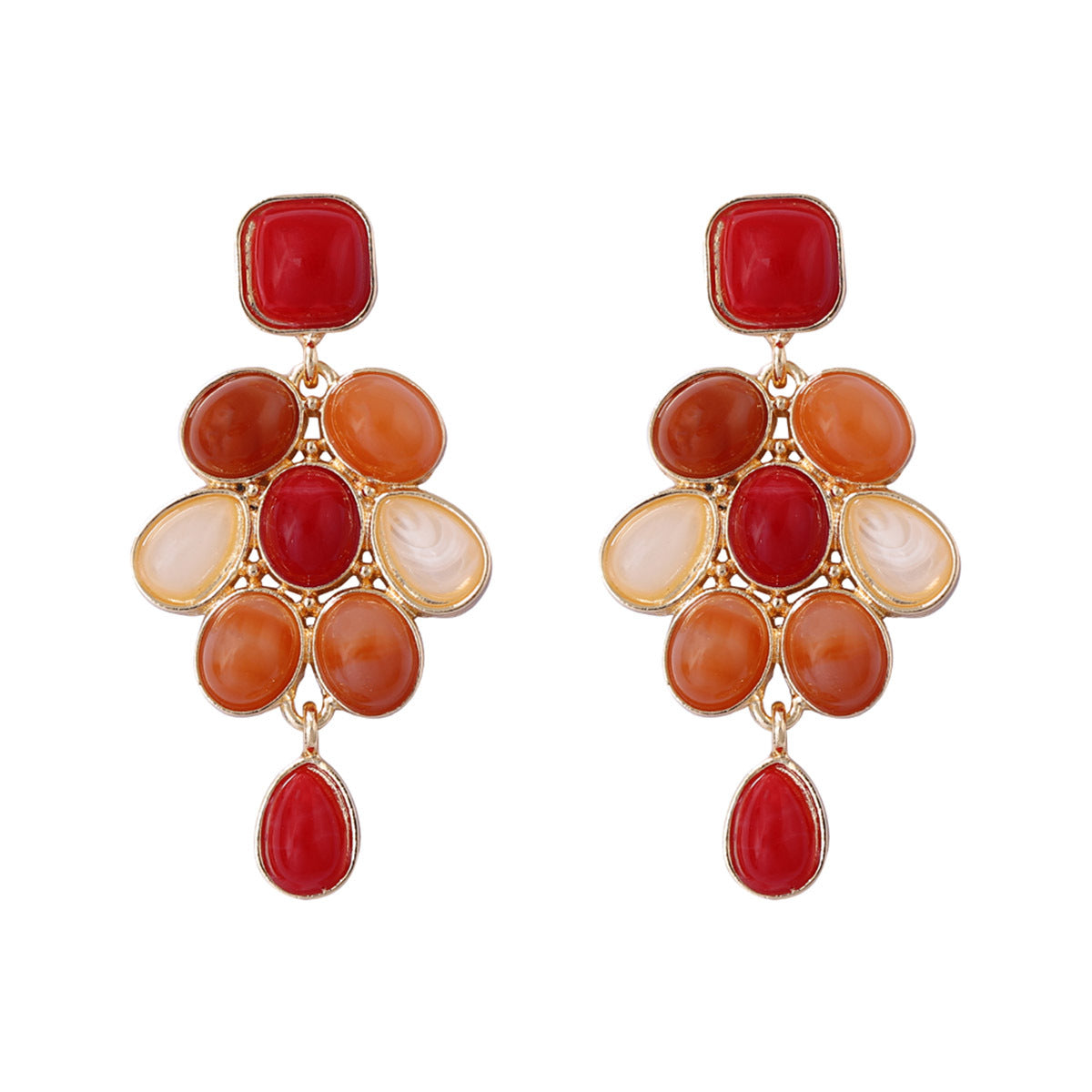 Vintage Melange Geometric Resin Gemstone Drop Earrings - Chic and Luxurious Statement Jewelry for Women