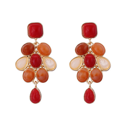 Vintage Melange Geometric Resin Gemstone Drop Earrings - Chic and Luxurious Statement Jewelry for Women