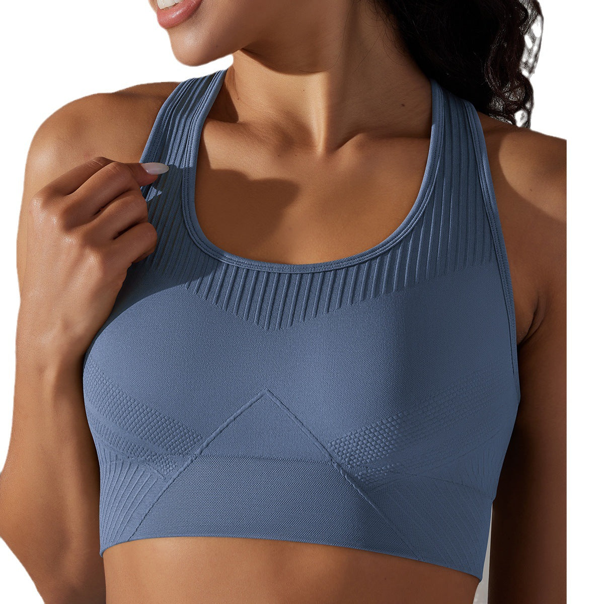 Seamless Knit Solid Color Jacquard Cross Back Yoga Sports Bra for Running Fitness and Workout Enthusiasts