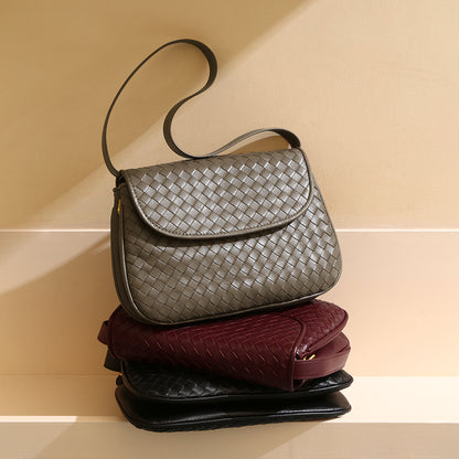 Luxurious Handmade Lambskin Woven Bag for Women Commute Tote Genuine Leather Fashion Handbag